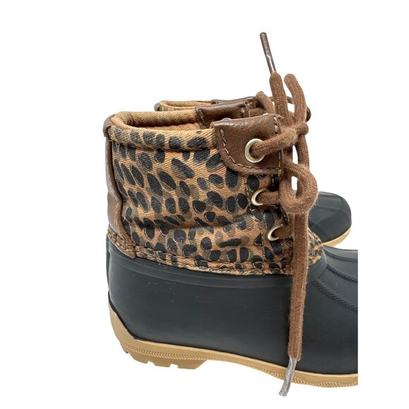 Sperry Girls Leopard Print Duck Boots Rubber Sole Lace-Up Size 8M - Picture 2 of 14